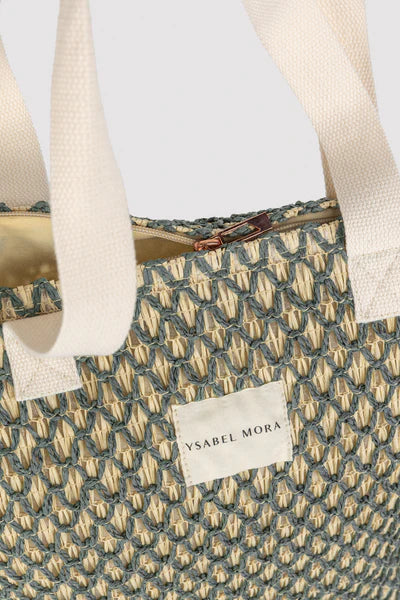 Bolso rafia beige con red verde YSABEL MORA