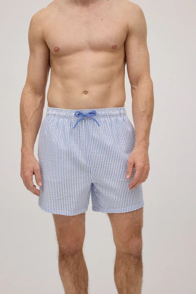 Bañador hombre tejido textura estampado rayas celestes YSABEL MORA