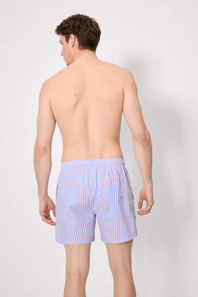Bañador medio estampado contrastado rayas azules y naranjas YSABEL MORA