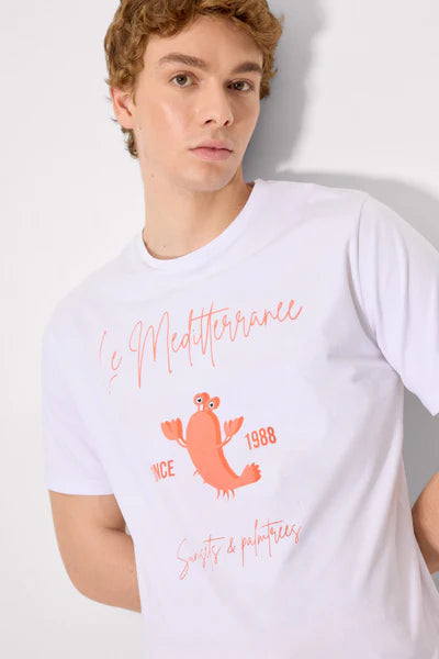 Camiseta manga corta estampado langosta blanco YSABEL MORA