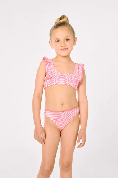 Bikini niña detalle volantes estampado rayas Ysabel Mora