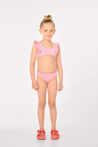 Bikini niña detalle volantes estampado rayas Ysabel Mora