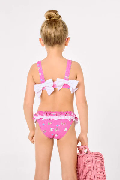 Bikini niña detalle volantes y lazos estampado unicornios Ysabel Mora