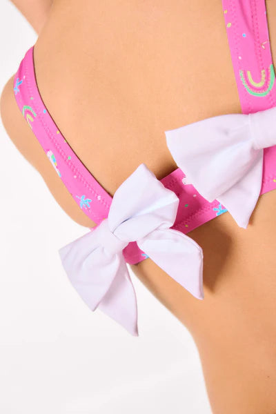 Bikini niña detalle volantes y lazos estampado unicornios Ysabel Mora