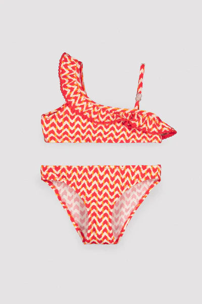 Bikini niña asimétrico detalle volante estampado étnico Ysabel Mora