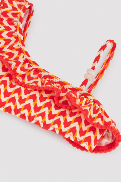 Bikini niña asimétrico detalle volante estampado étnico Ysabel Mora