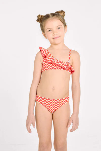 Bikini niña asimétrico detalle volante estampado étnico Ysabel Mora