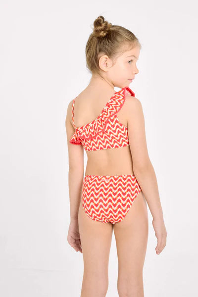 Bikini niña asimétrico detalle volante estampado étnico Ysabel Mora