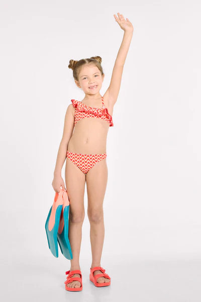 Bikini niña asimétrico detalle volante estampado étnico Ysabel Mora