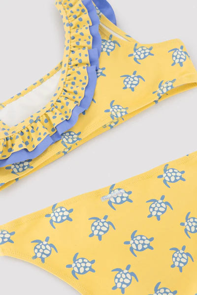Bikini niña asimétrico detalle volantes estampado tortugas Ysabel Mora