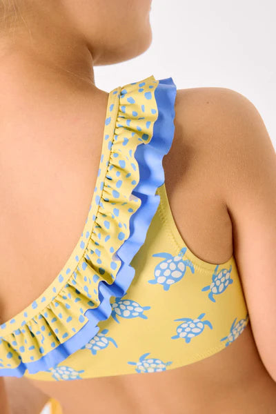 Bikini niña asimétrico detalle volantes estampado tortugas Ysabel Mora