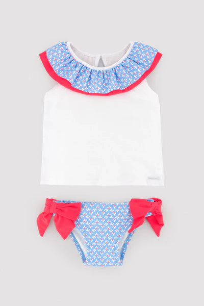 Conjunto bebé camiseta y braguita detalles volantes y lazos estampado flores Ysabel Mora