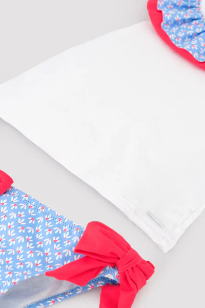 Conjunto bebé camiseta y braguita detalles volantes y lazos estampado flores Ysabel Mora