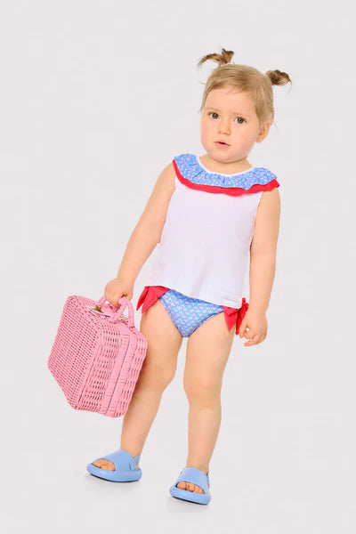 Conjunto bebé camiseta y braguita detalles volantes y lazos estampado flores Ysabel Mora