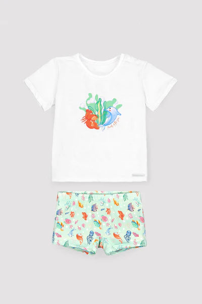 Conjunto bebé camiseta y bañador bóxer estampado fauna marina Ysabel Mora
