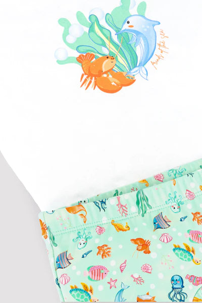 Conjunto bebé camiseta y bañador bóxer estampado fauna marina Ysabel Mora