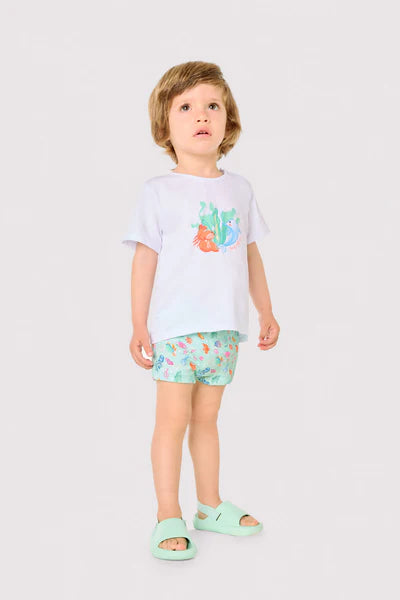 Conjunto bebé camiseta y bañador bóxer estampado fauna marina Ysabel Mora