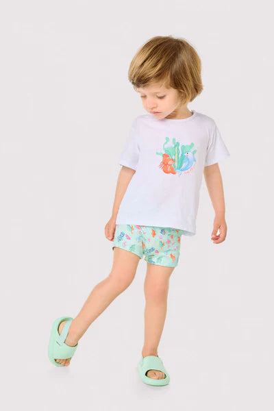 Conjunto bebé camiseta y bañador bóxer estampado fauna marina Ysabel Mora