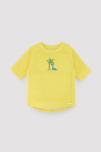 Camiseta de baño bebé dibujo dinosaurio y palmera amarillo Ysabel Mora