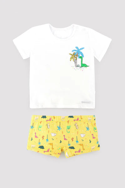 Conjunto camiseta y bañador bóxer bebé estampado dinosaurios Ysabel Mora
