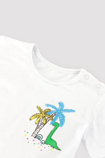 Conjunto camiseta y bañador bóxer bebé estampado dinosaurios Ysabel Mora