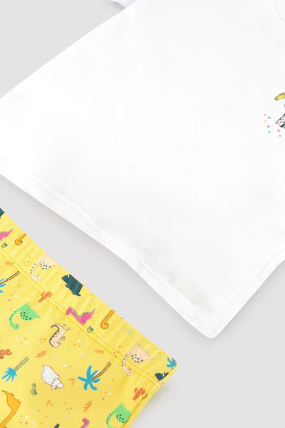 Conjunto camiseta y bañador bóxer bebé estampado dinosaurios Ysabel Mora