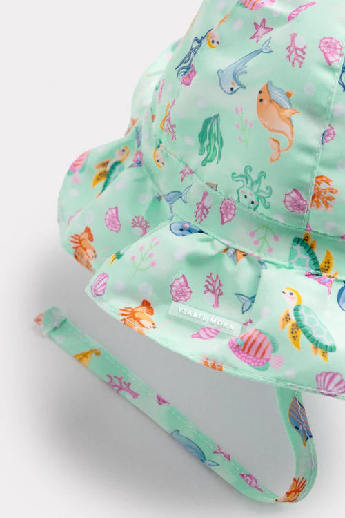 Gorro de playa bebé ala ondulada estampado fauna marina Ysabel Mora