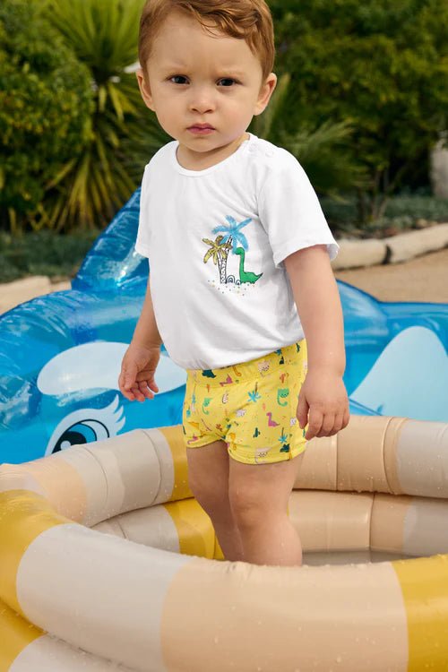 Conjunto camiseta y bañador bóxer bebé estampado dinosaurios Ysabel Mora