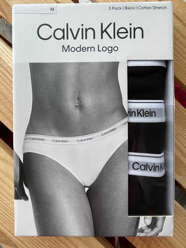 Pack 3 braga bikini Cotton Strech negras con MODERN LOGO CALVIN KLEIN