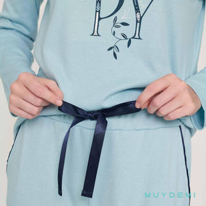 Pijama invierno mujer celeste "Happy" MUYDEMI