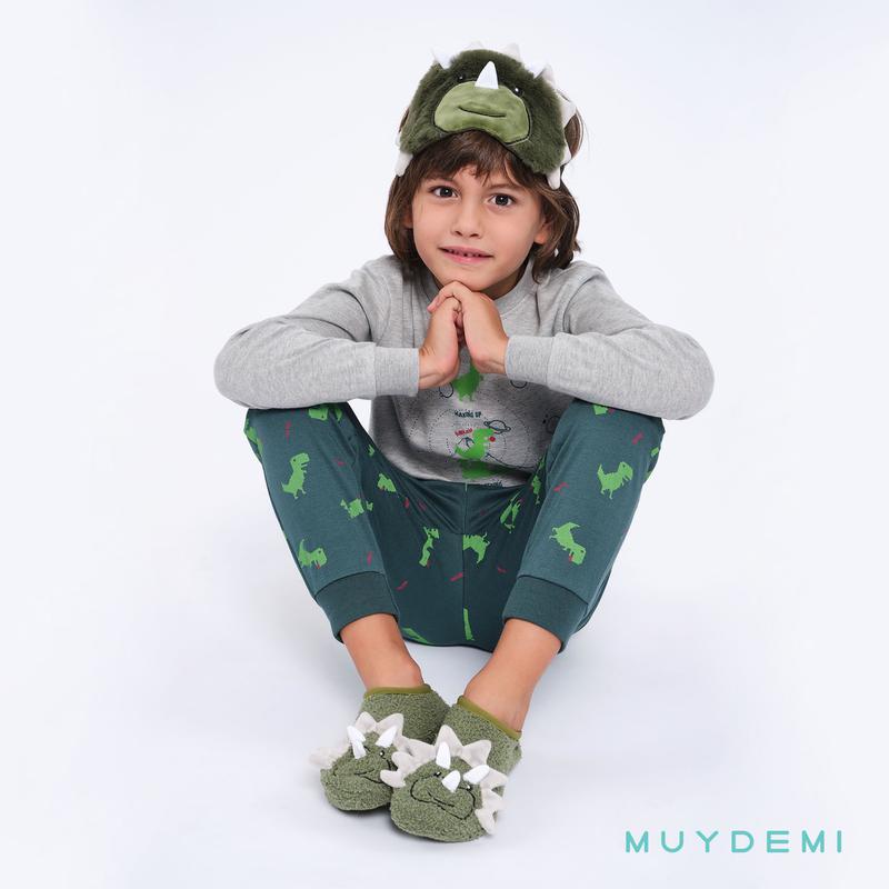 Pijama de algodón invierno niño estampado dinosaurios MUYDEMI