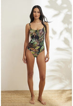 Cargar imagen en el visor de la galería, Bañador mujer sin aros estampado tropical escote cuadrado SELMARK