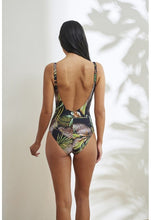 Cargar imagen en el visor de la galería, Bañador mujer sin aros estampado tropical escote cuadrado SELMARK