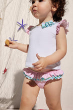 Cargar imagen en el visor de la galería, Camiseta bebé blanca con rayas y flores Ysabel Mora