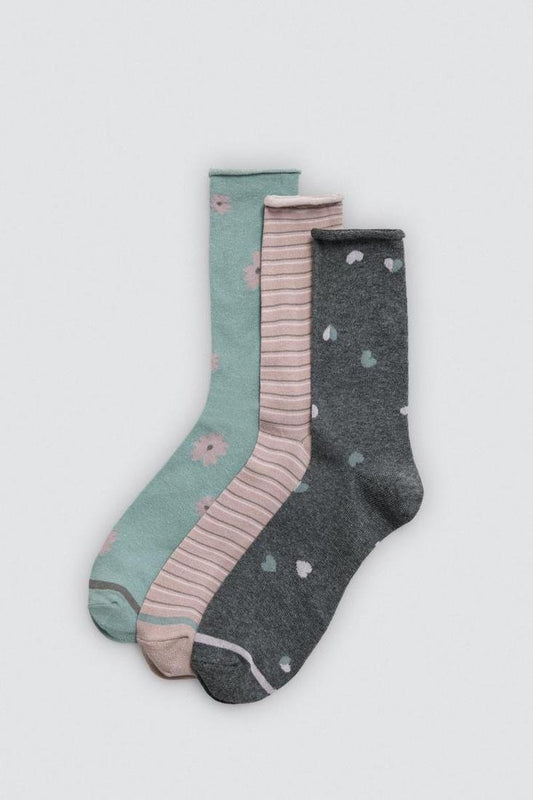 Pack 3 calcetines mujer SIN PUÑO estampados algodón YSABEL MORA