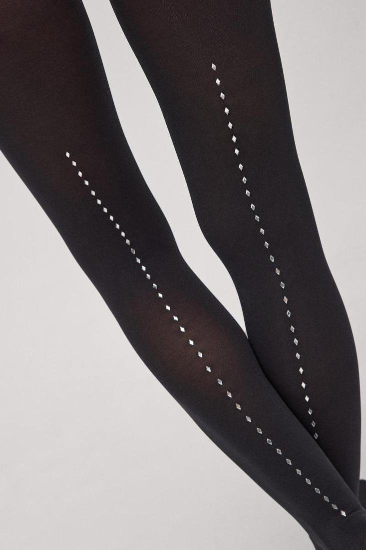 Panty negro estampado lineal brillos 70 deniers YSABEL MORA