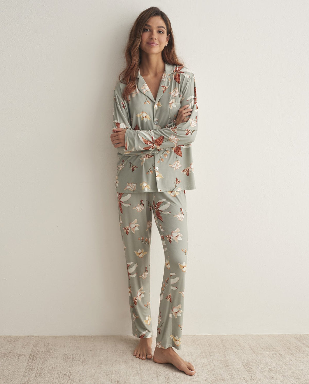 Pijama camisero estampado flores tejido viscosa Selmark