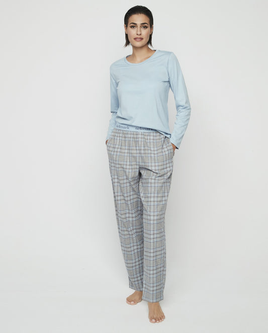Pijama mujer con camiseta lisa y pantalón franela cuadros SELMARK