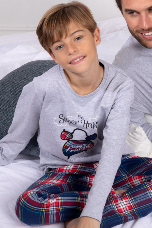 Pijama Admas niño con pantalón en cuadros escoceses