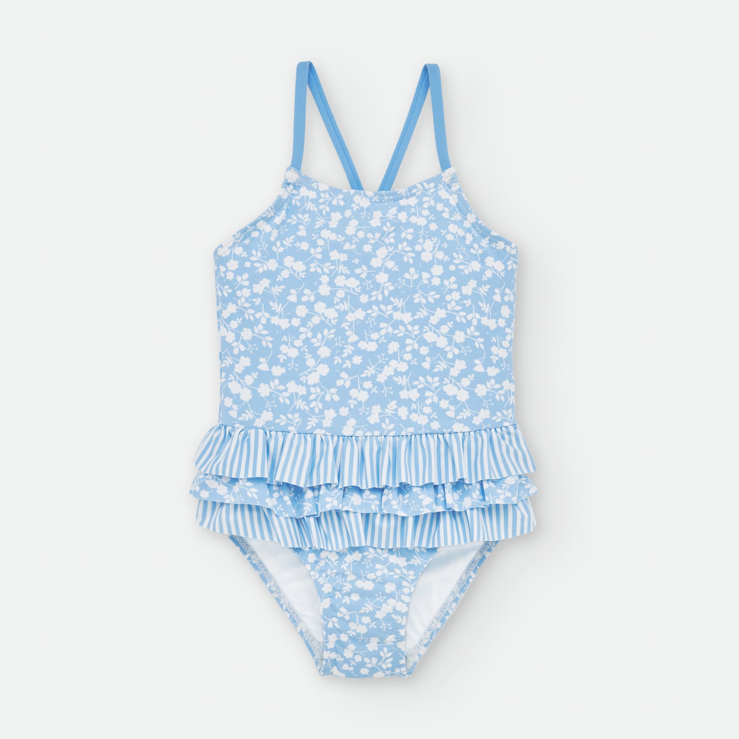 Bañador bebé y niña espalda cruzada volante en cintura "Flores" WATERLEMON