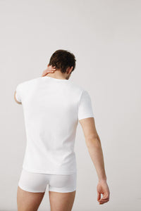 camiseta interior hombre manga corta algodón cuello redondo