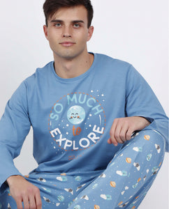 Pijama de hombre algodón fino manga larga Mr. Wonderful "So much to explore"