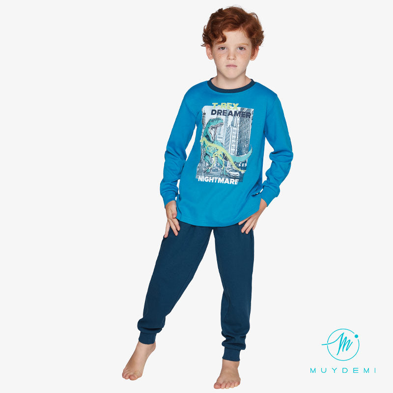 Pijama niño algodón de invierno dinosaurios muydemi