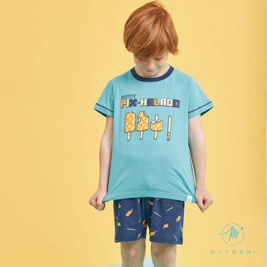 Pijama niño manga corta  "Helados Pixelados" MUYDEMI