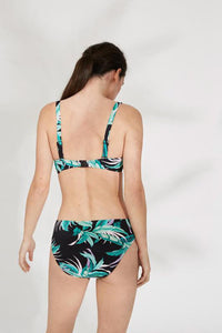 Bikini con aro copa B estampado tropical sobre negro YSABEL MORA