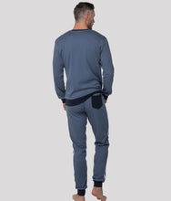 Cargar imagen en el visor de la galería, Pijama hombre algodón manga larga azul jeans ABANDERADO