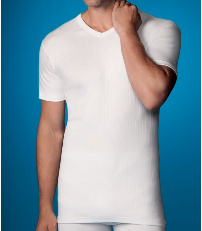 Camiseta interior hombre manga corta cuello pico 100% algodón