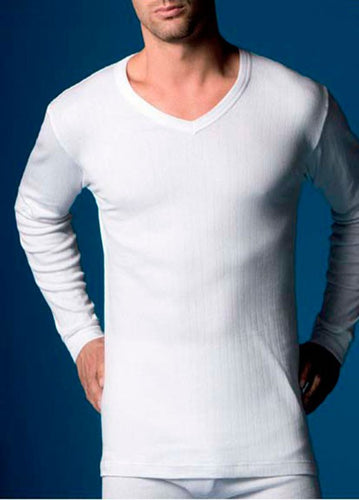 Camiseta hombre algodón 100% TERMAL manga larga CUELLO DE PICO