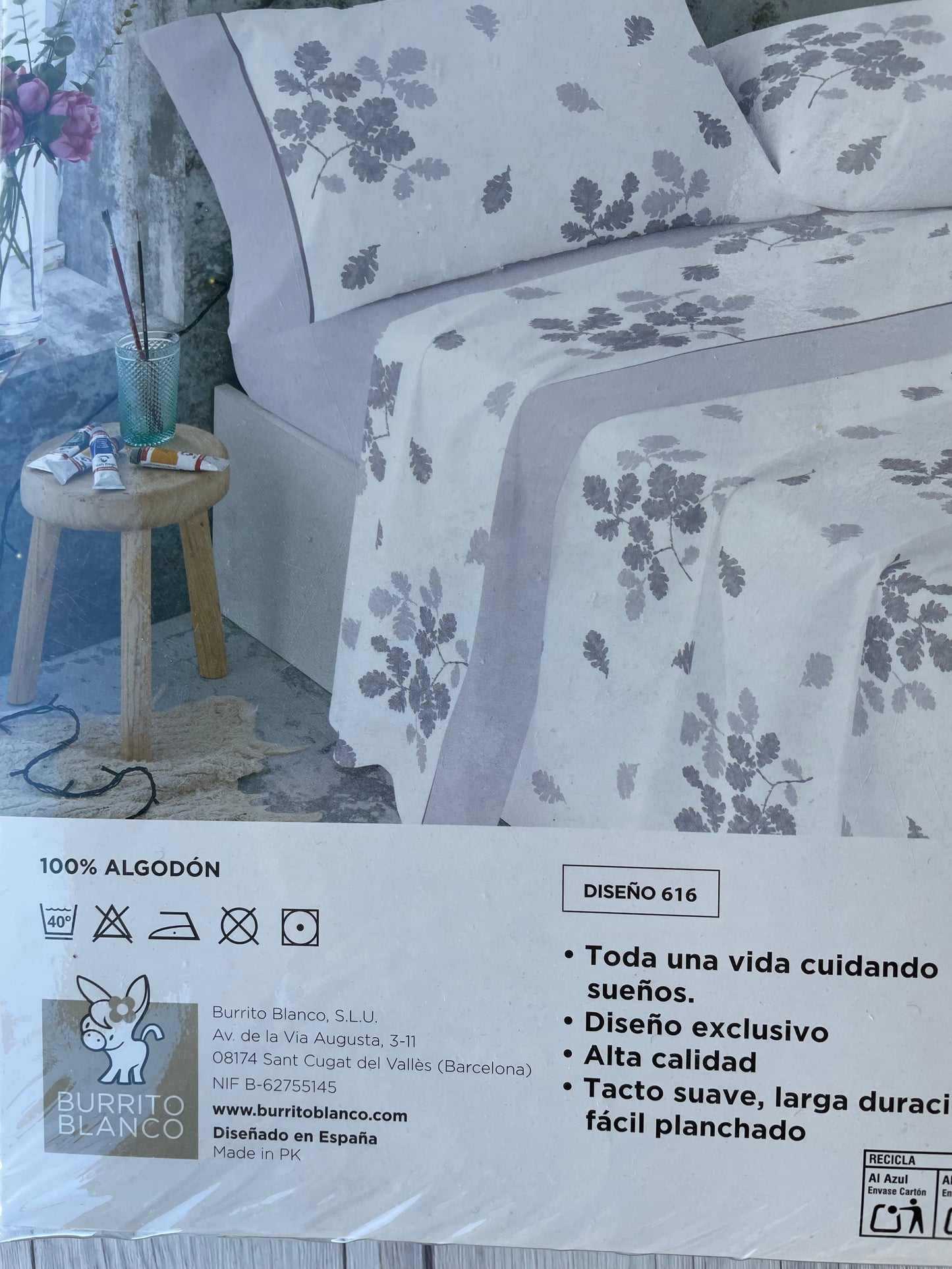 Juego sábanas tela estampada 100% Algodón BURRITO BLANCO